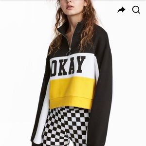 Turtle Neck Pullover “OKAY” Crop Sweatshirt